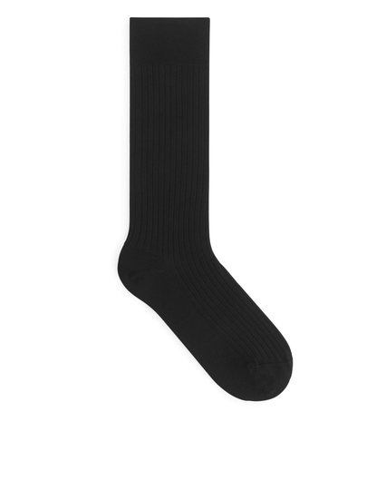 Rib-Knit Cotton Socks - Black