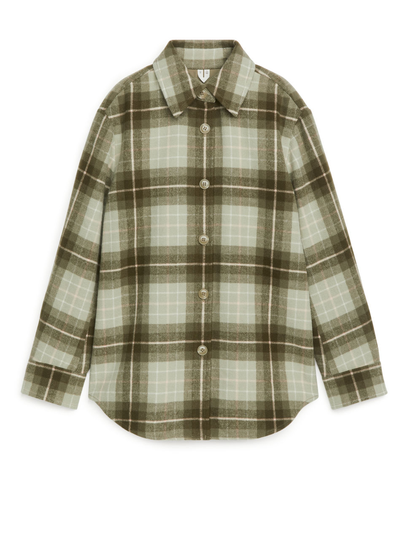 Chequered Wool Overshirt - Green