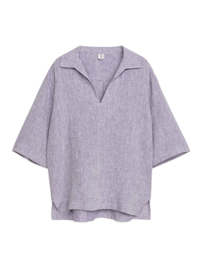 Linen Pop-Over Shirt - Purple
