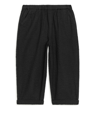 Seersucker Pull-On Trousers - Black