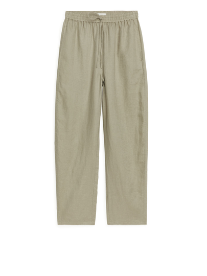 Linen Barrel Leg Trousers - Green