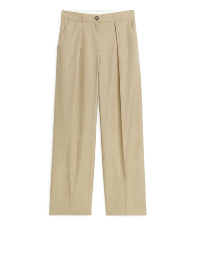 Straight-Cut Poplin Trousers - Beige