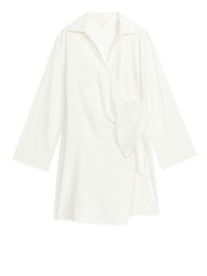 Textured Wrap Dress - White