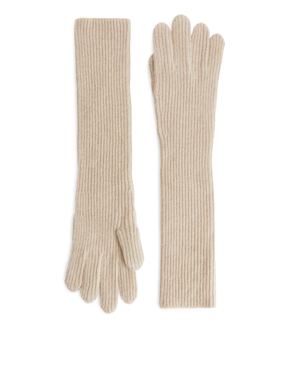 Long Cashmere Blend Gloves - Beige