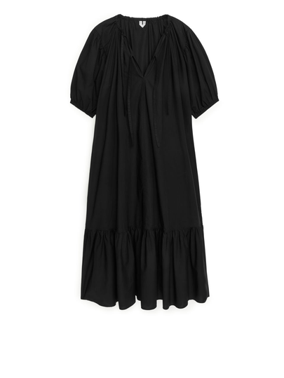 Tiered Cotton Dress - Black