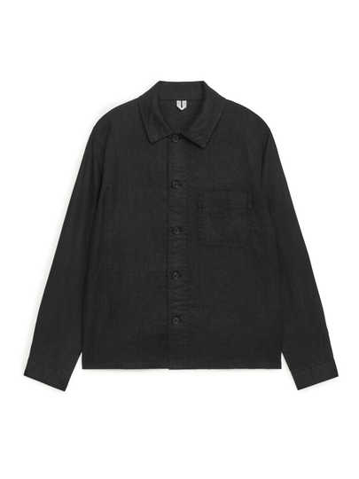Linen Workwear Overshirt - Black
