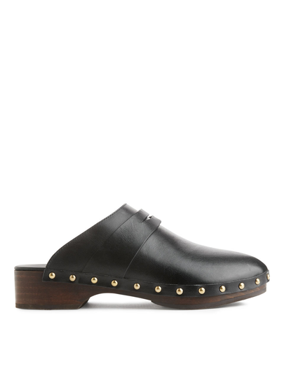 Low Wooden Sole Clogs - Black