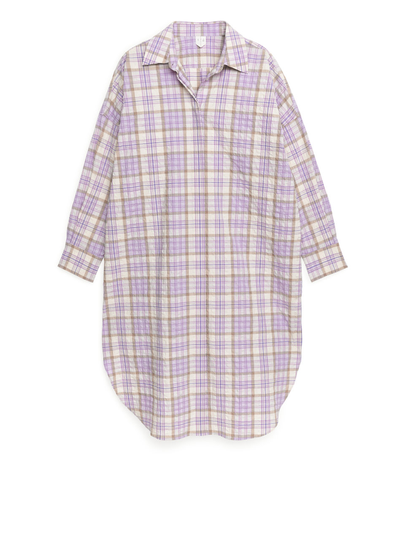 Seersucker Shirt Dress - Purple