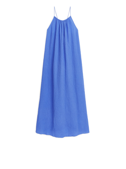 Seersucker Maxi Dress - Blue
