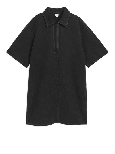 Denim Shirt Dress - Black