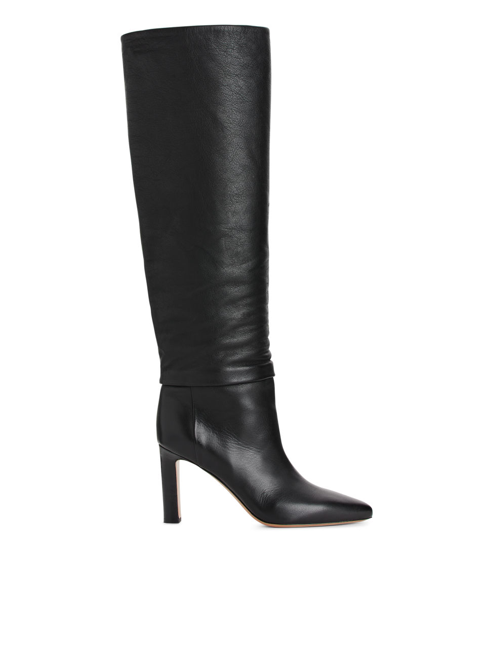 Knee-High Slouch Leather Boots - Black