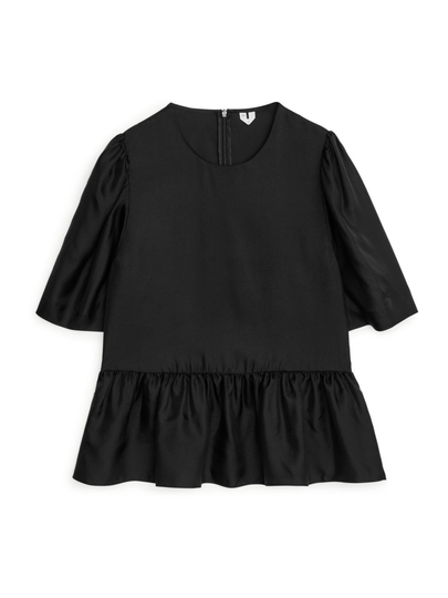 Gathered Silk Blouse - Black
