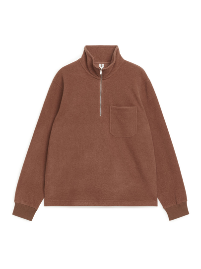 Half-Zip Wool Pile Jumper - Orange