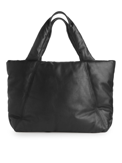 Medium Leather Tote Bag - Black