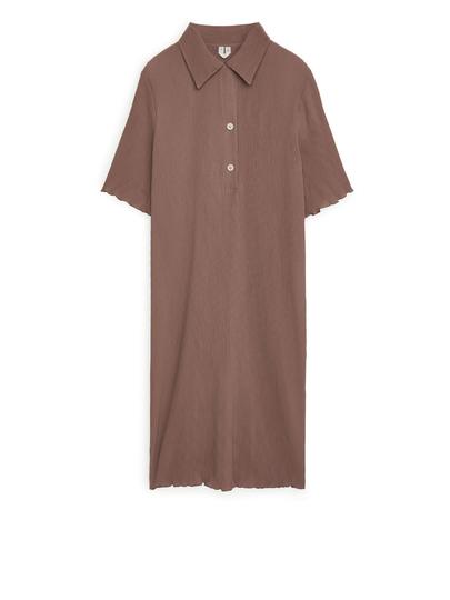 Pleated Short Sleeve Dress - Beige