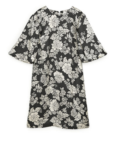 Balloon Sleeve Sack Dress - Black