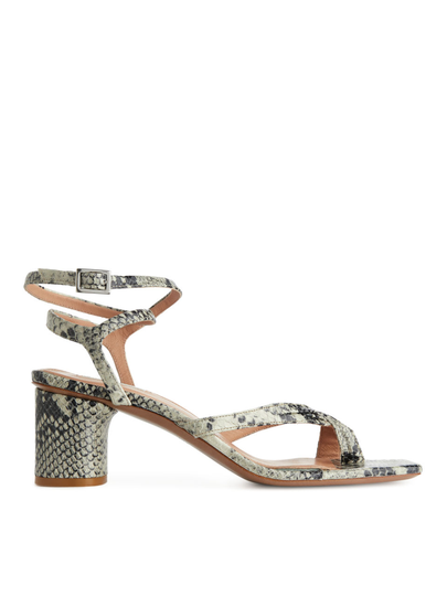 Ankle-Wrap Leather Sandal - Grey