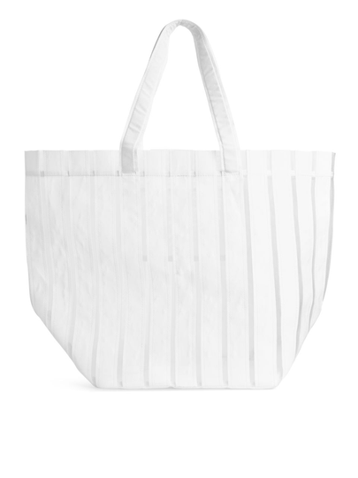 Striped Nylon Tote - White