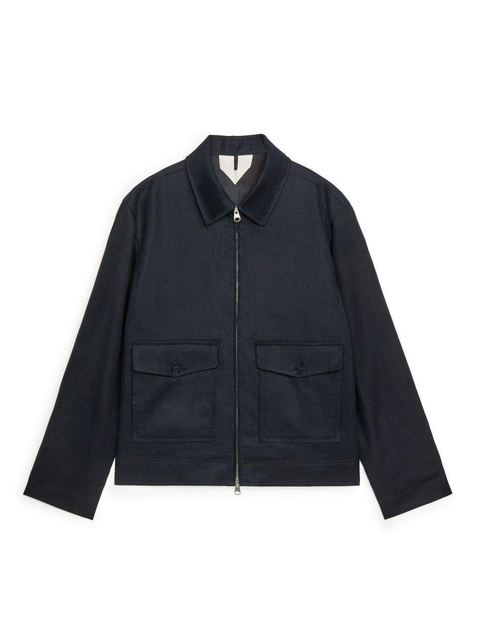 Linen Blend Blouson Jacket - Blue