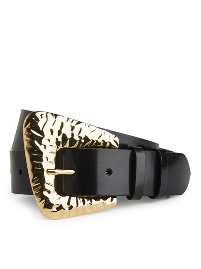 Structured-Buckle Leather Belt - Black