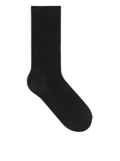 Mercerised Cotton Rib Socks - Black