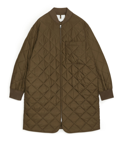 Quilted Long Jacket - Brown