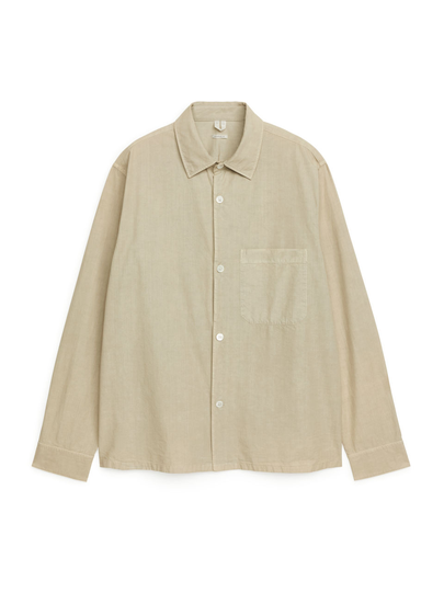 Garment-Dyed Poplin Overshirt - Beige