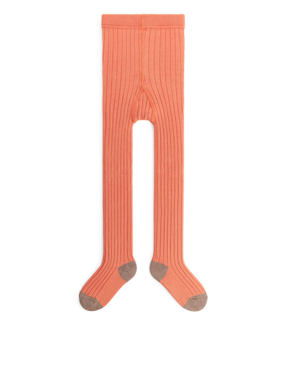 Colour Contrast Rib Tights - Orange
