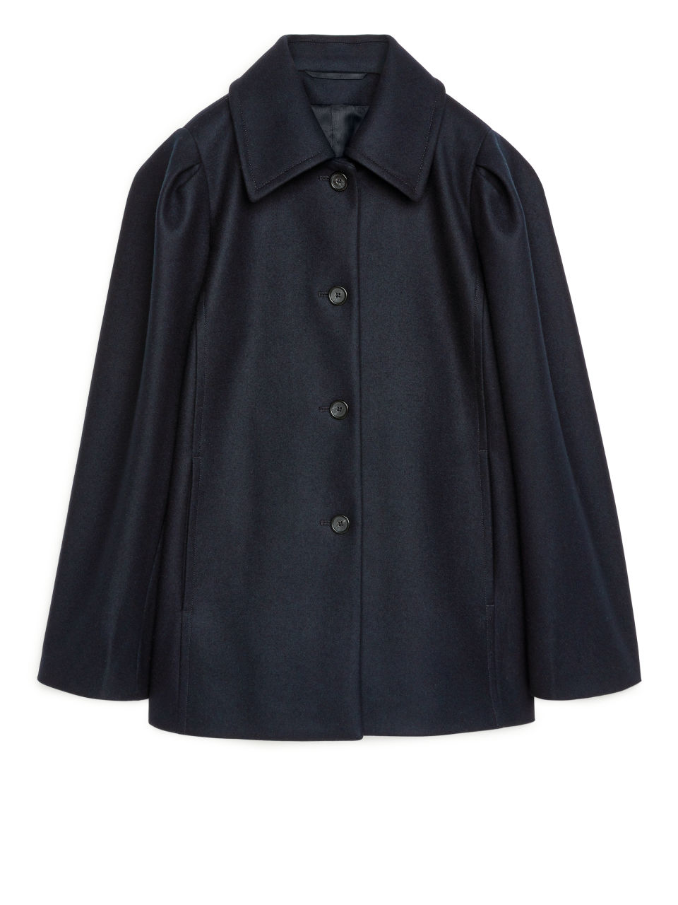 Puff Sleeve Melton Jacket - Blue
