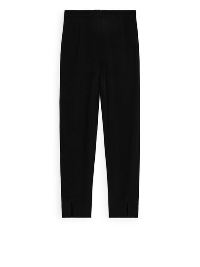 Tapered Slit-Detail Trousers - Black