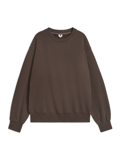 Oversized French Terry Sweatshirt - Brown