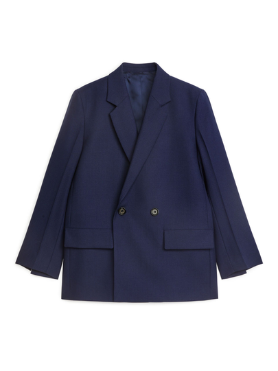 Double Breasted Hopsack Blazer - Blue
