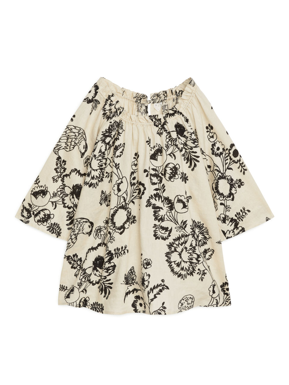 Gathered-Neck Linen Blouse - Beige
