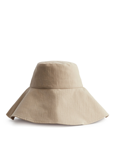 Seersucker Beach Hat - Beige