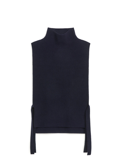Rib-Knit Bib Neck - Blue