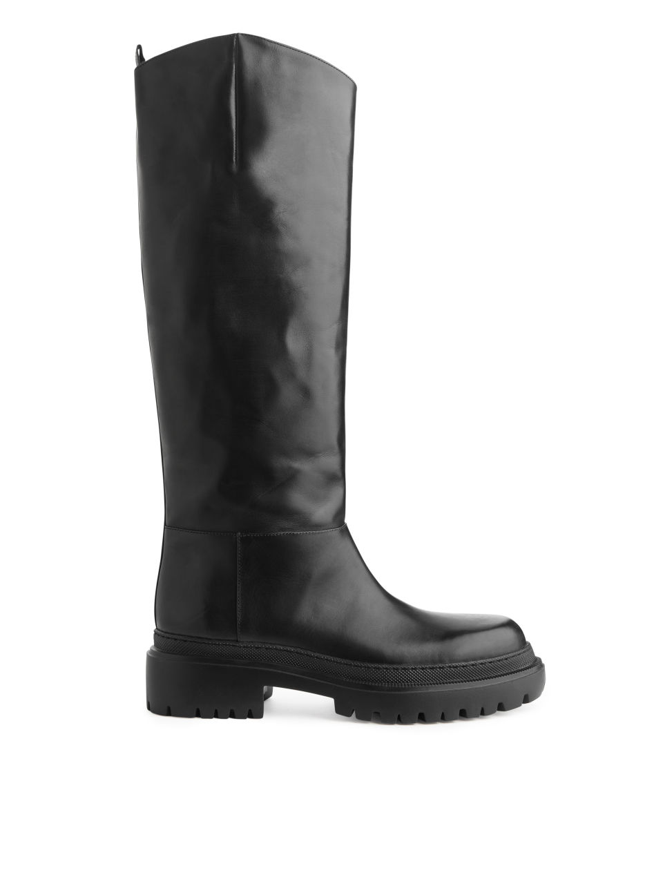 High-Shaft Chunky Leather Boots - Black