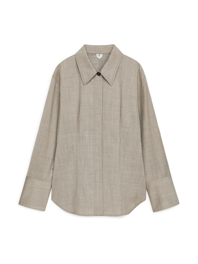 Tailored Wool Blend Overshirt - Beige