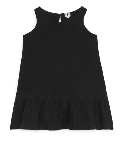 Sleeveless Cotton Muslin Dress - Black