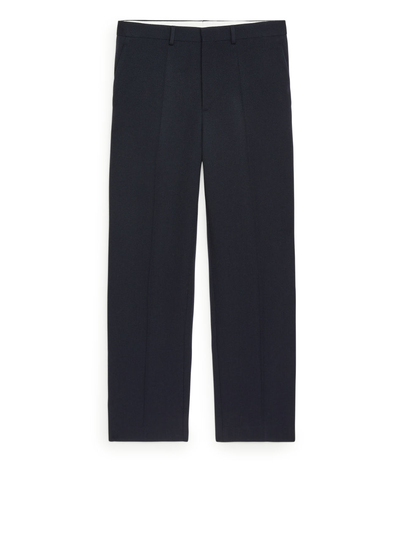 Wide Leg Wool Trousers - Blue