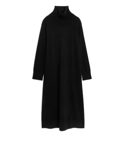 Cashmere Roll-Neck Dress - Black