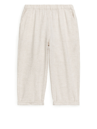 Seersucker Pull-On Trousers - Beige