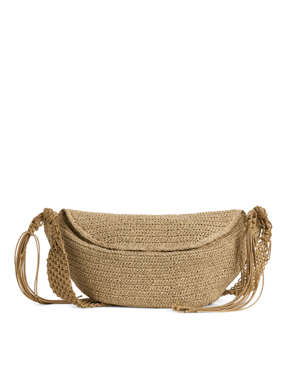 Straw Crossbody Bag - Beige