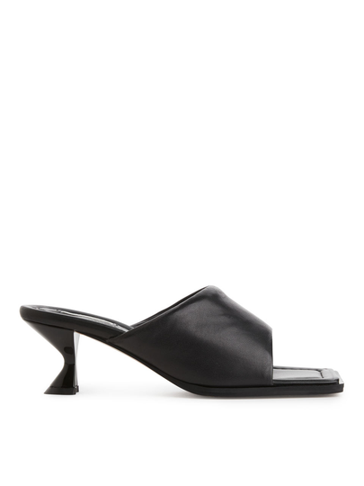 Mid-Height Leather Mules - Black