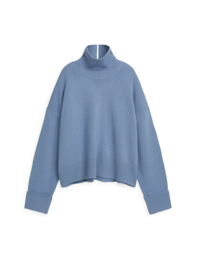 High-Neck Wool Jumper - Blue