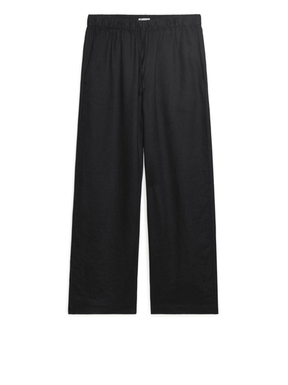 Elastic-Waist Linen Trousers - Black