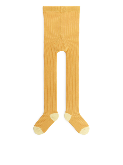 Colour Contrast Rib Tights - Yellow