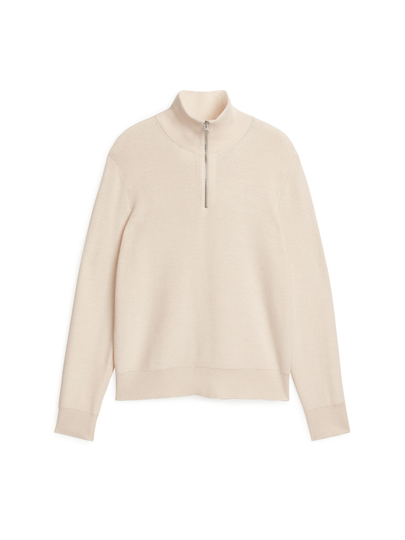 Wool & Cotton Half Zip Jumper - White