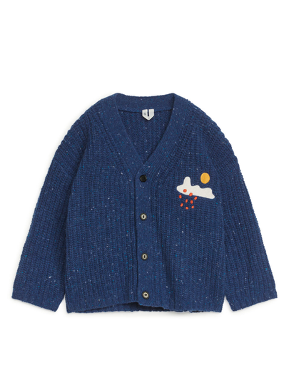 Embroidered Wool Cardigan - Blue