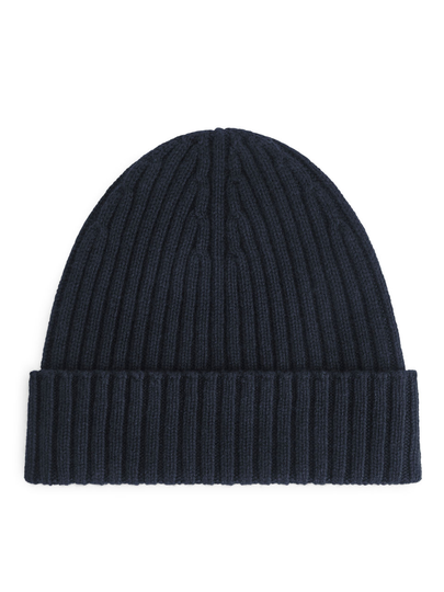 Ribbed Wool-Cotton Beanie - Blue