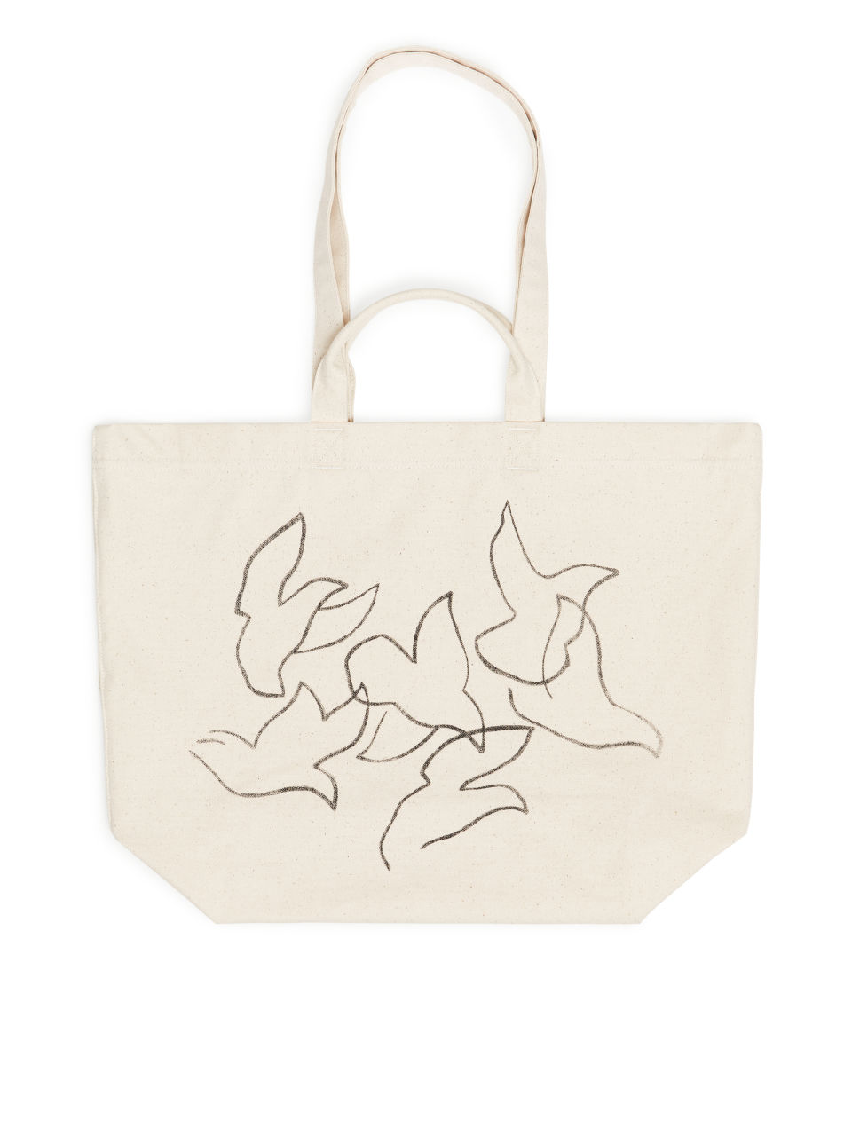 Bird Motif Canvas Tote Bag - White